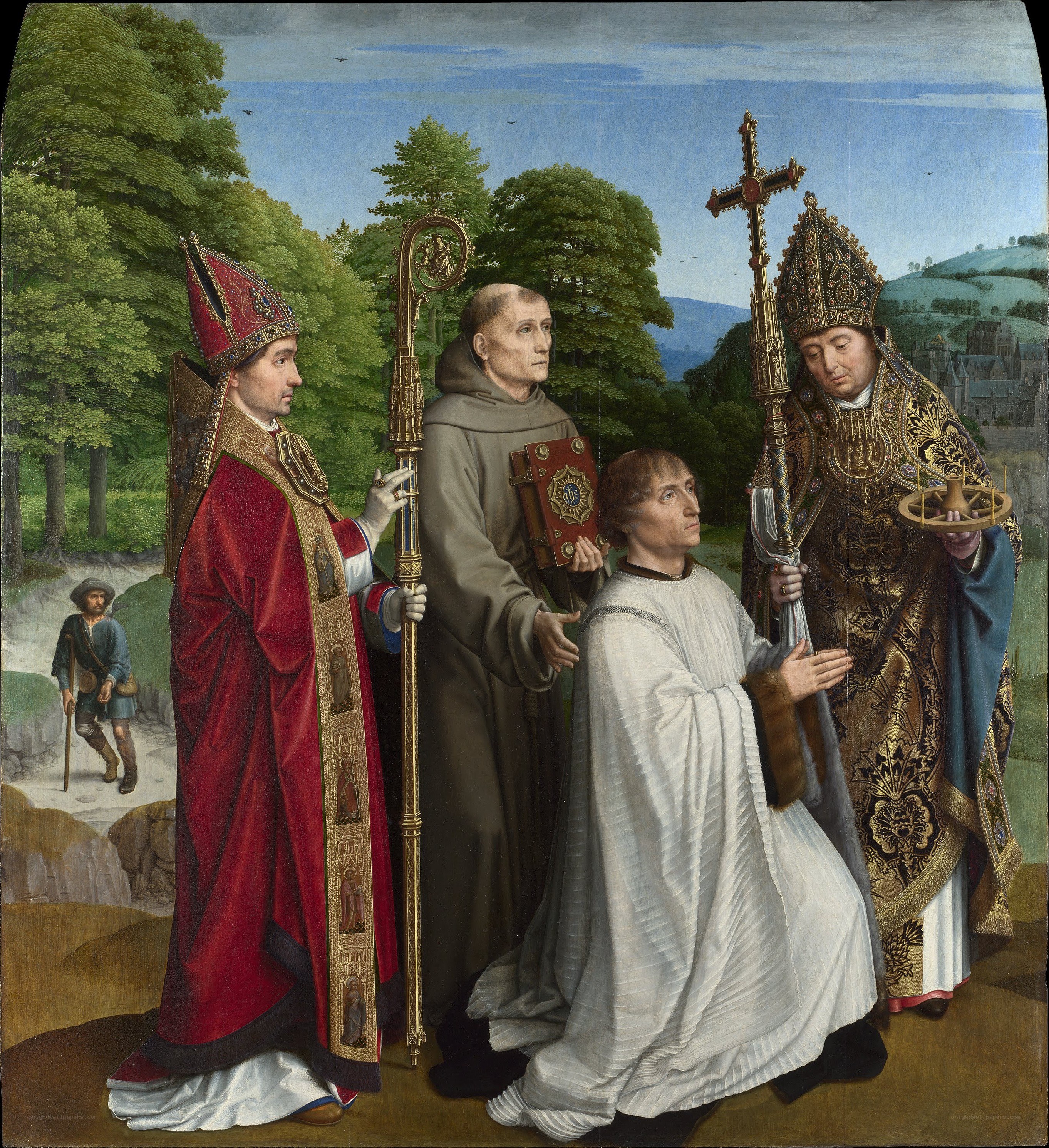 Saints and a donor in landscape