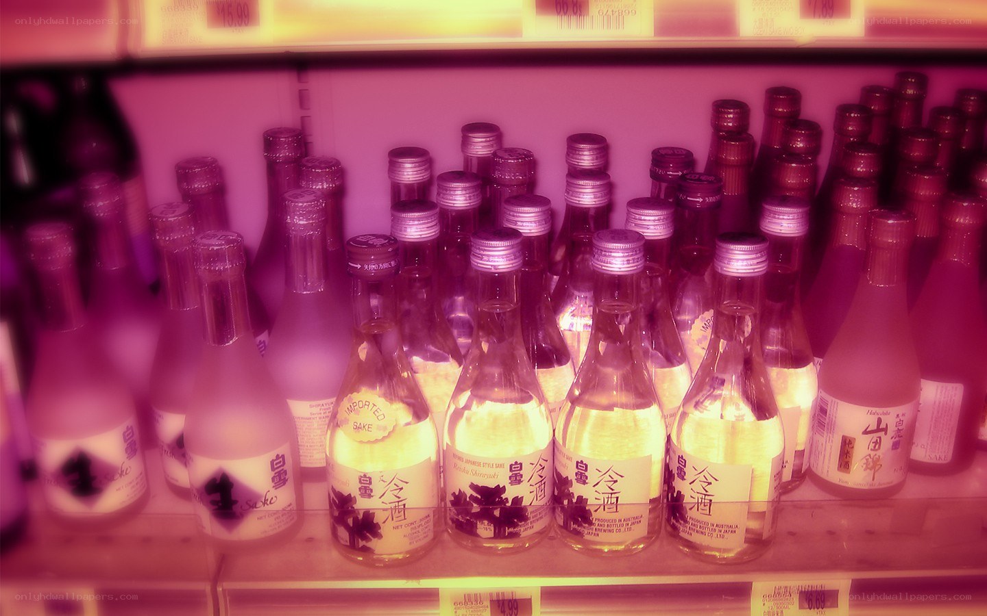Sake bottles on a store shelf