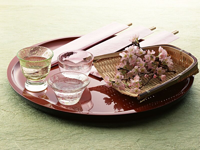 Sake set with cherry blossoms