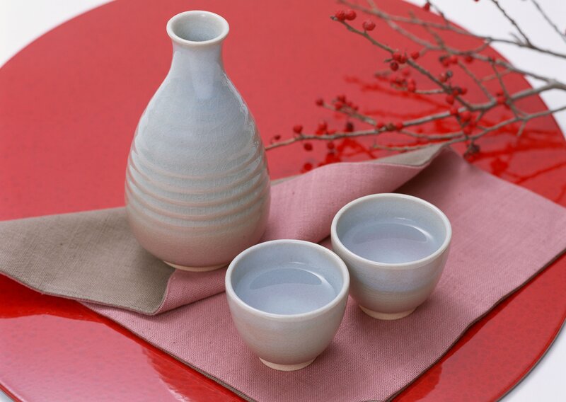 Sake set with red berries