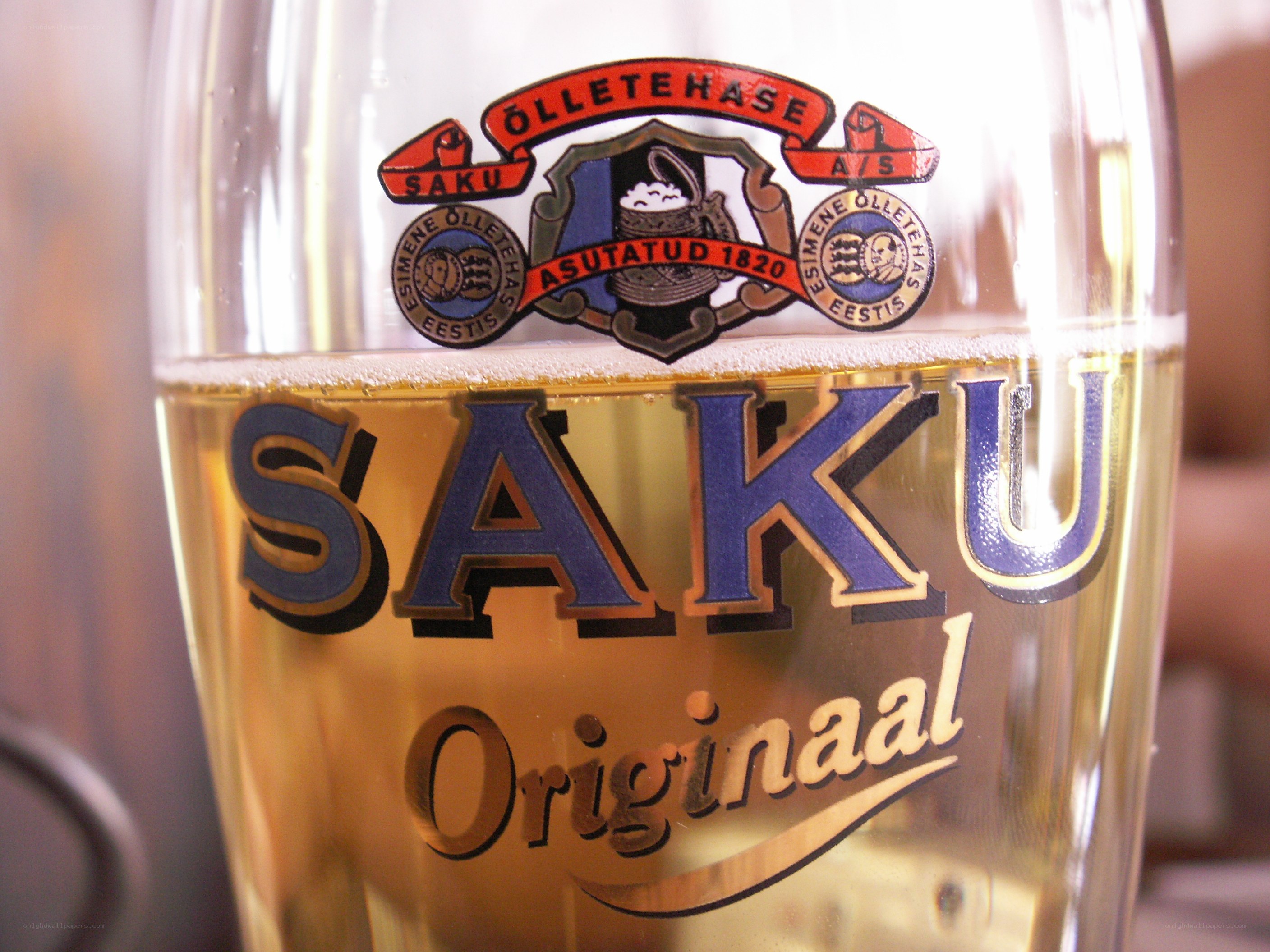 Saku beer glass close-up