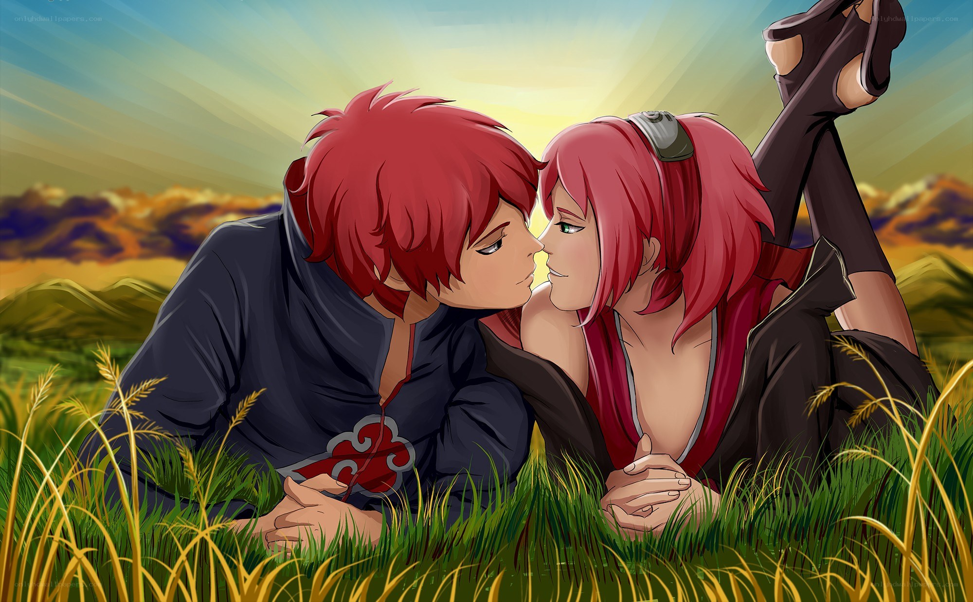 Sakura and Deidara in a field