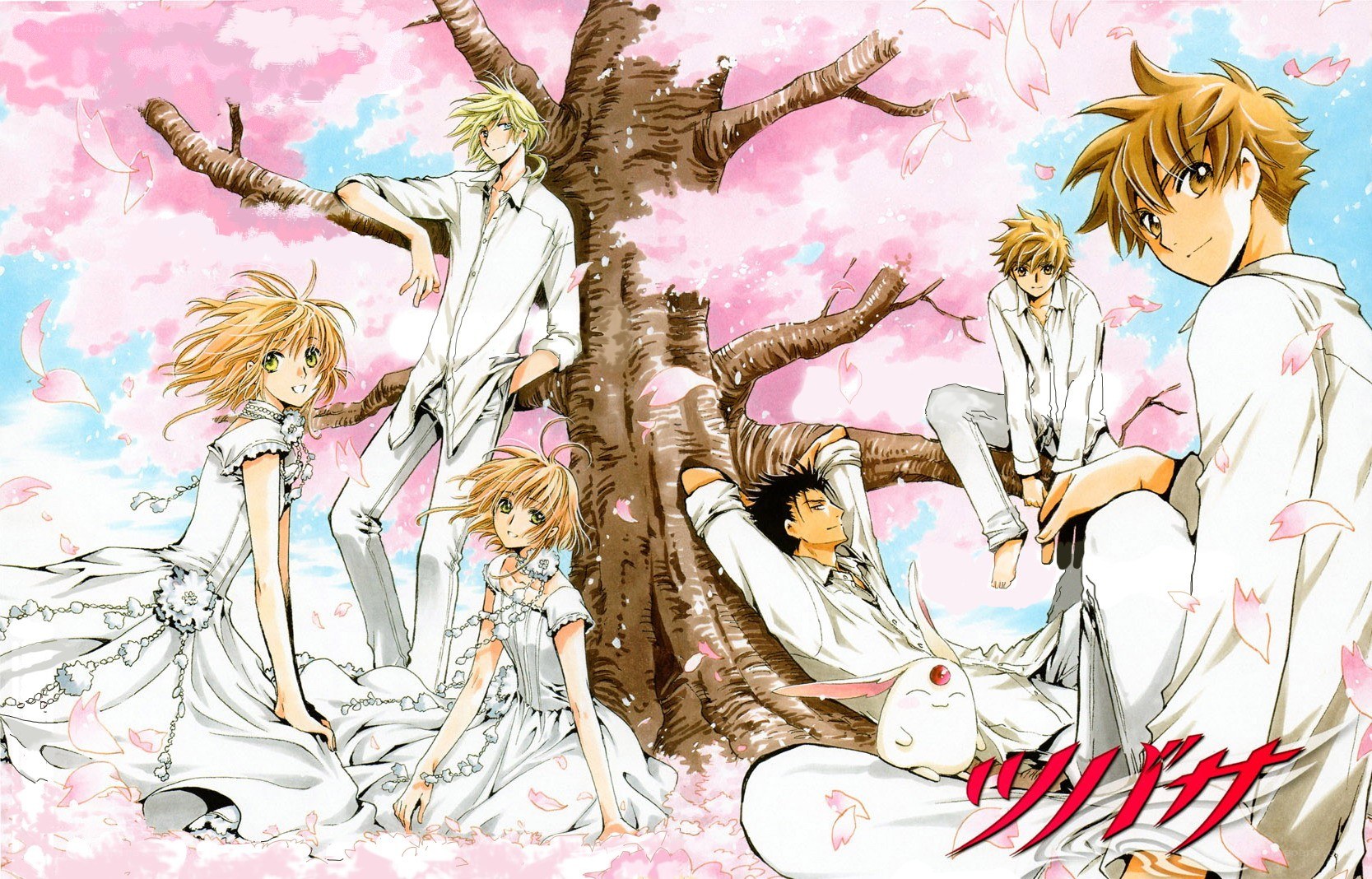 Sakura and friends under cherry blossoms