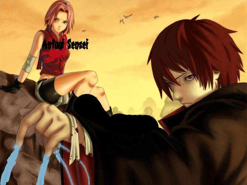 Sakura and Gaara in a dramatic scene