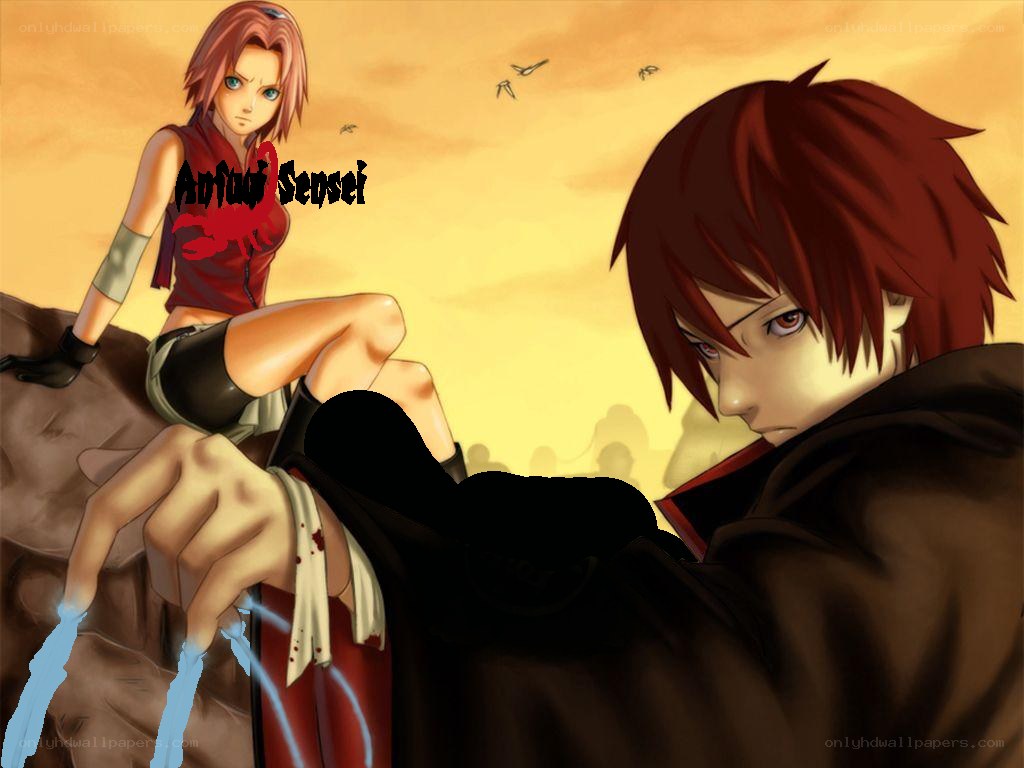 Sakura and Gaara in a dramatic scene