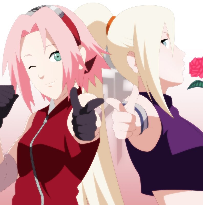 Sakura and Ino giving thumbs up