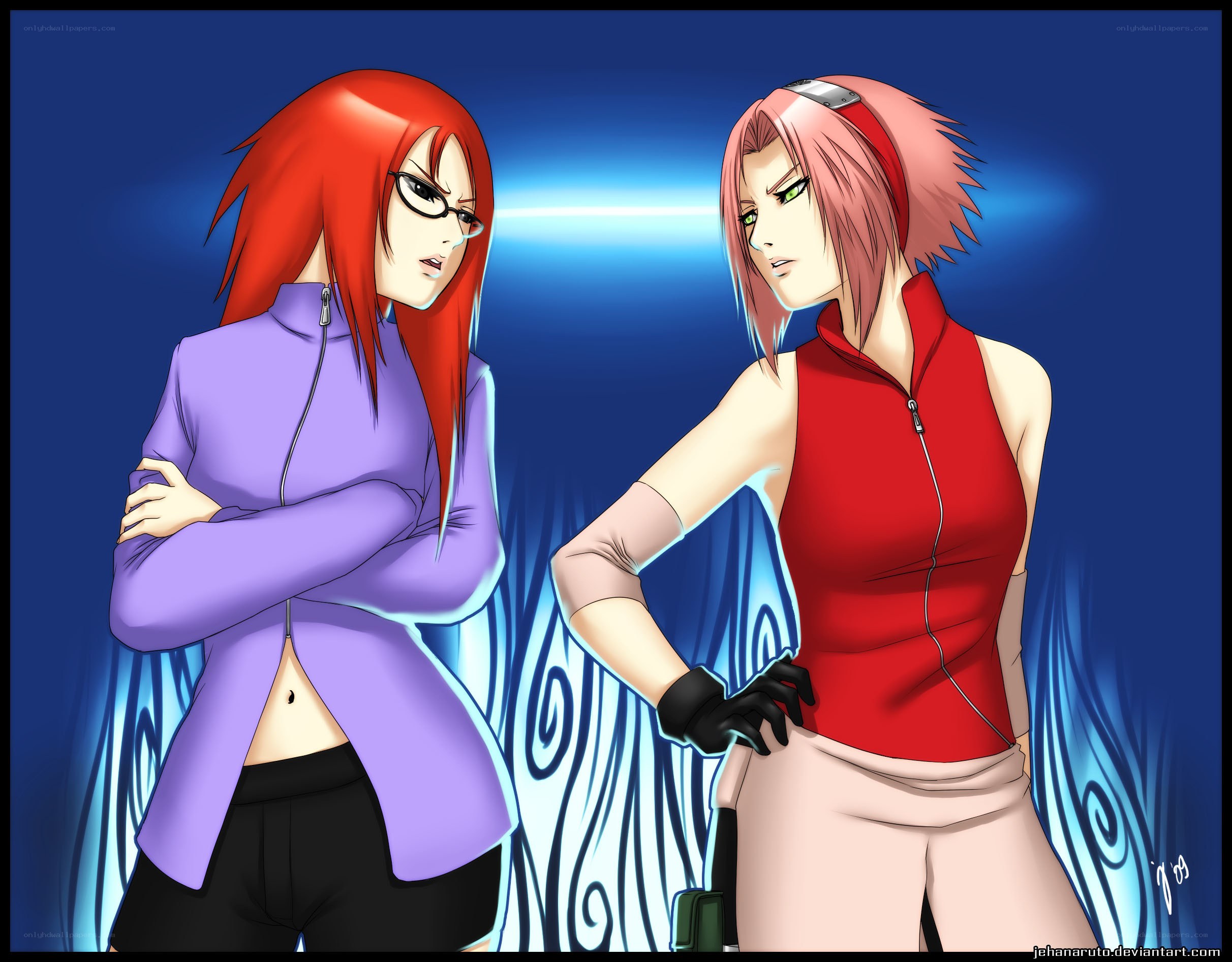 Sakura and Karin standing together