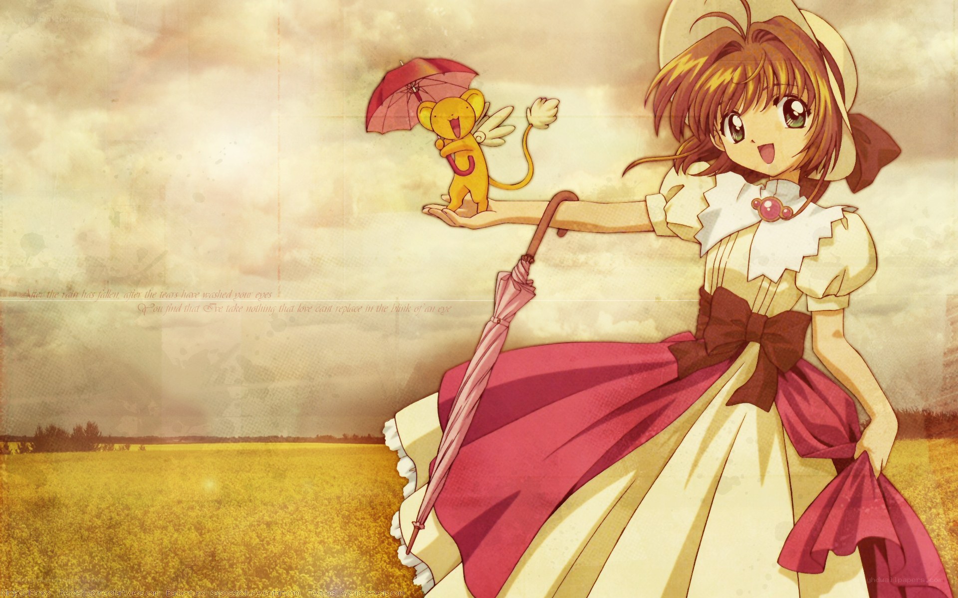 Sakura and Kero in a field