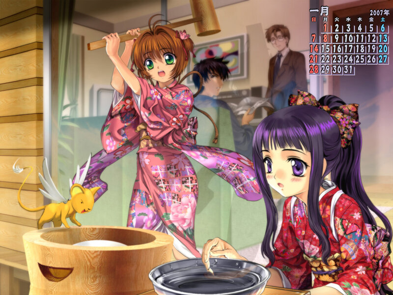 Sakura and Kero in a kitchen