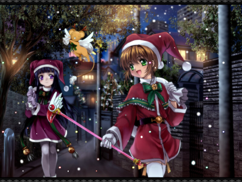 Sakura and Kero in Christmas outfits