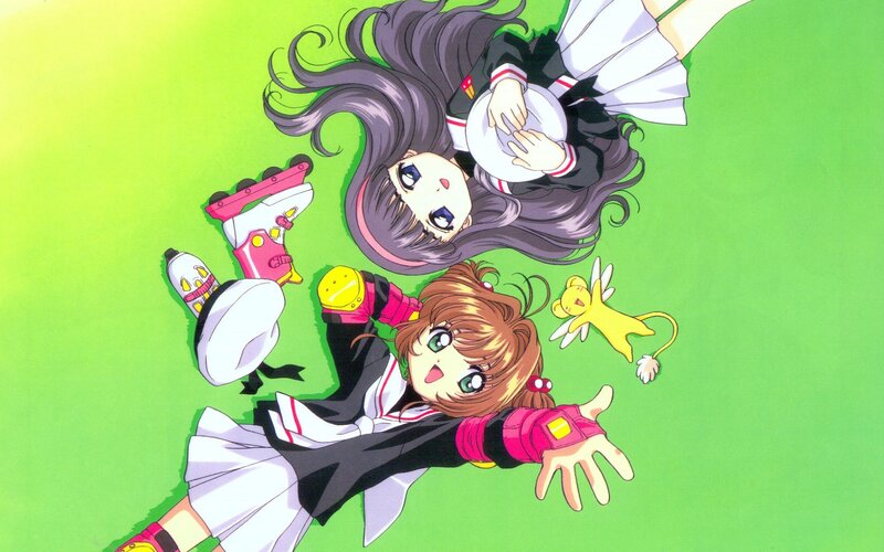 Sakura and Kero in school uniforms