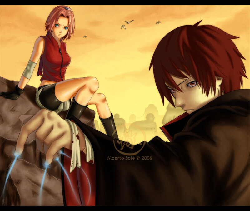 Sakura and Sasuke in a tense moment