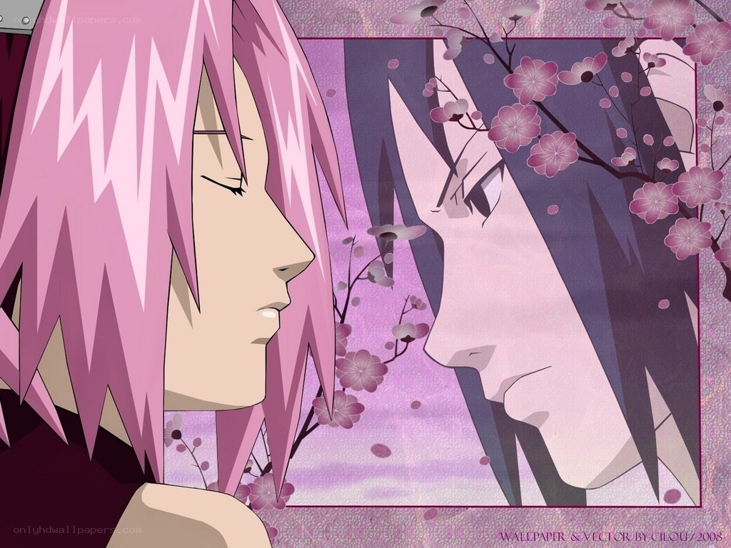 Sakura and Sasuke in cherry blossoms