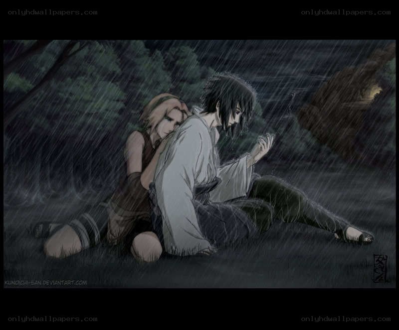Sakura and Sasuke in the rain