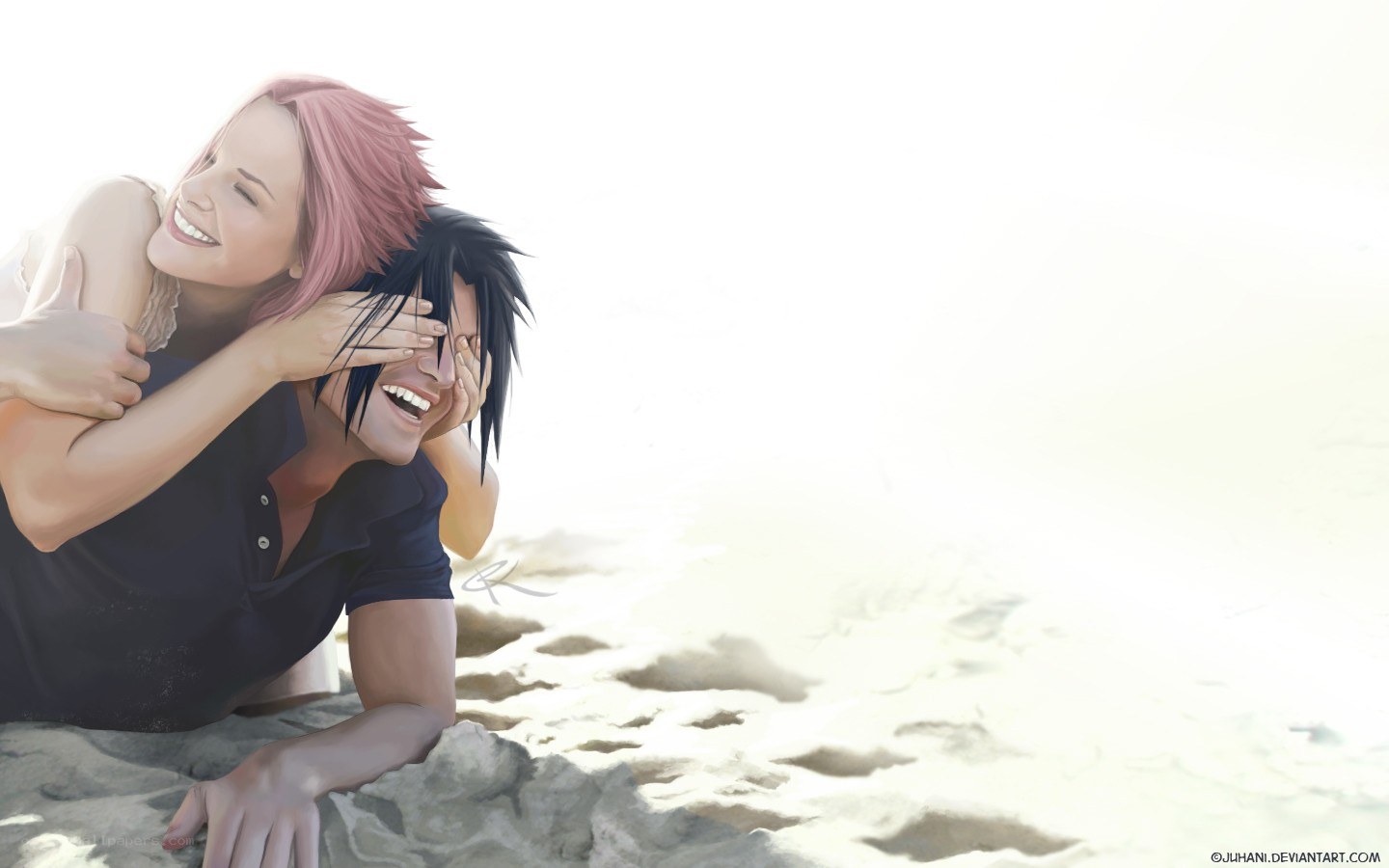 Sakura and Sasuke on the beach