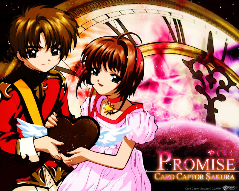 Sakura and Syaoran holding a heart