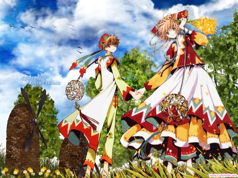 Sakura and Syaoran in a field