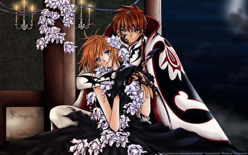 Sakura and Syaoran in a romantic scene