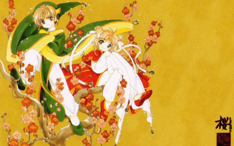 Sakura and Syaoran on a blossoming branch