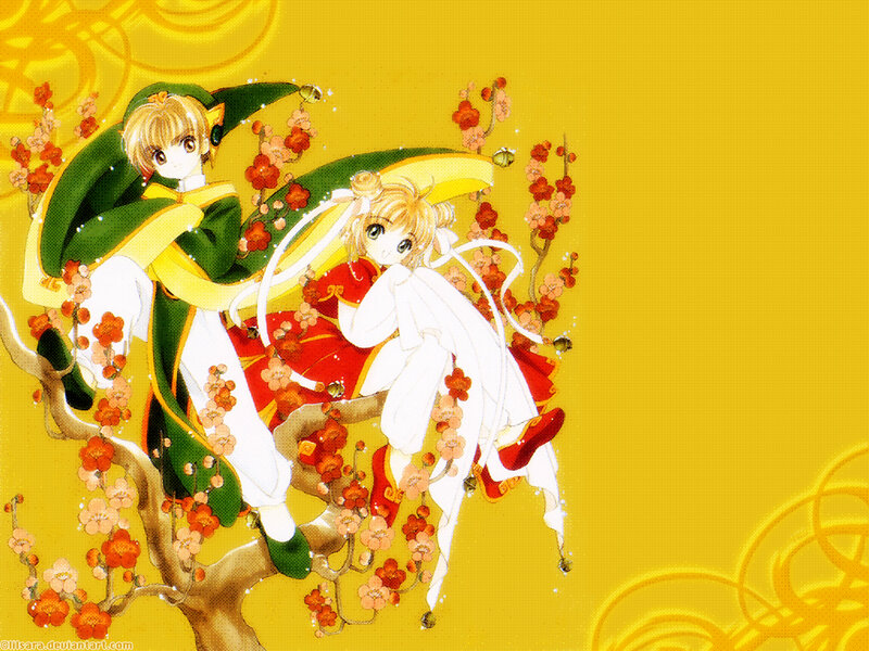 Sakura and Syaoran on a blossoming branch