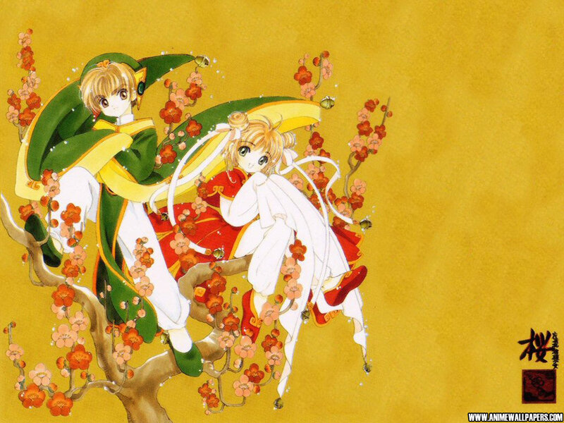 Sakura and Syaoran on a blossoming tree