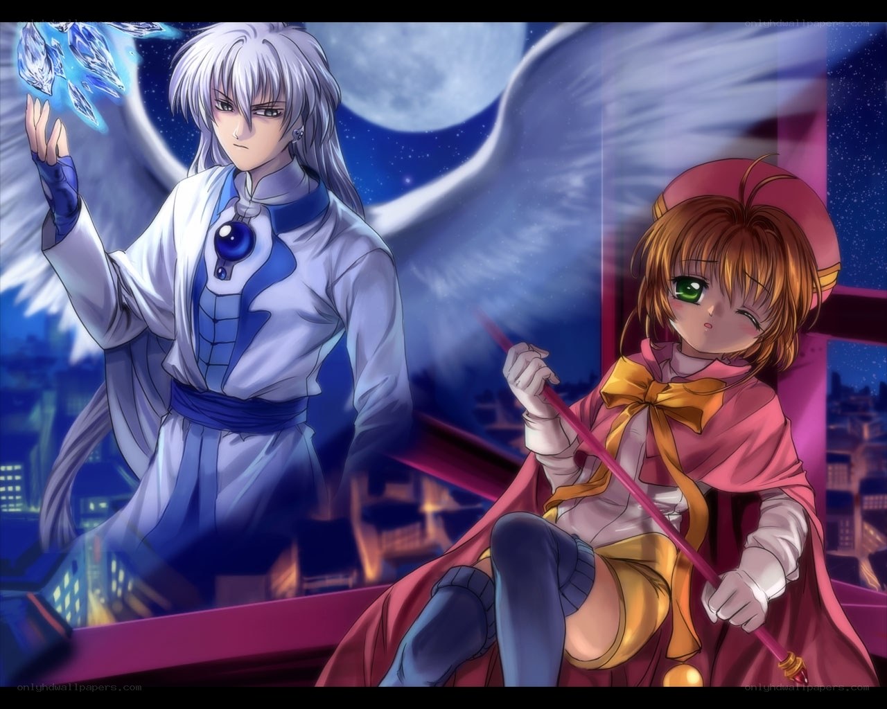 Sakura and Syaoran on a rooftop