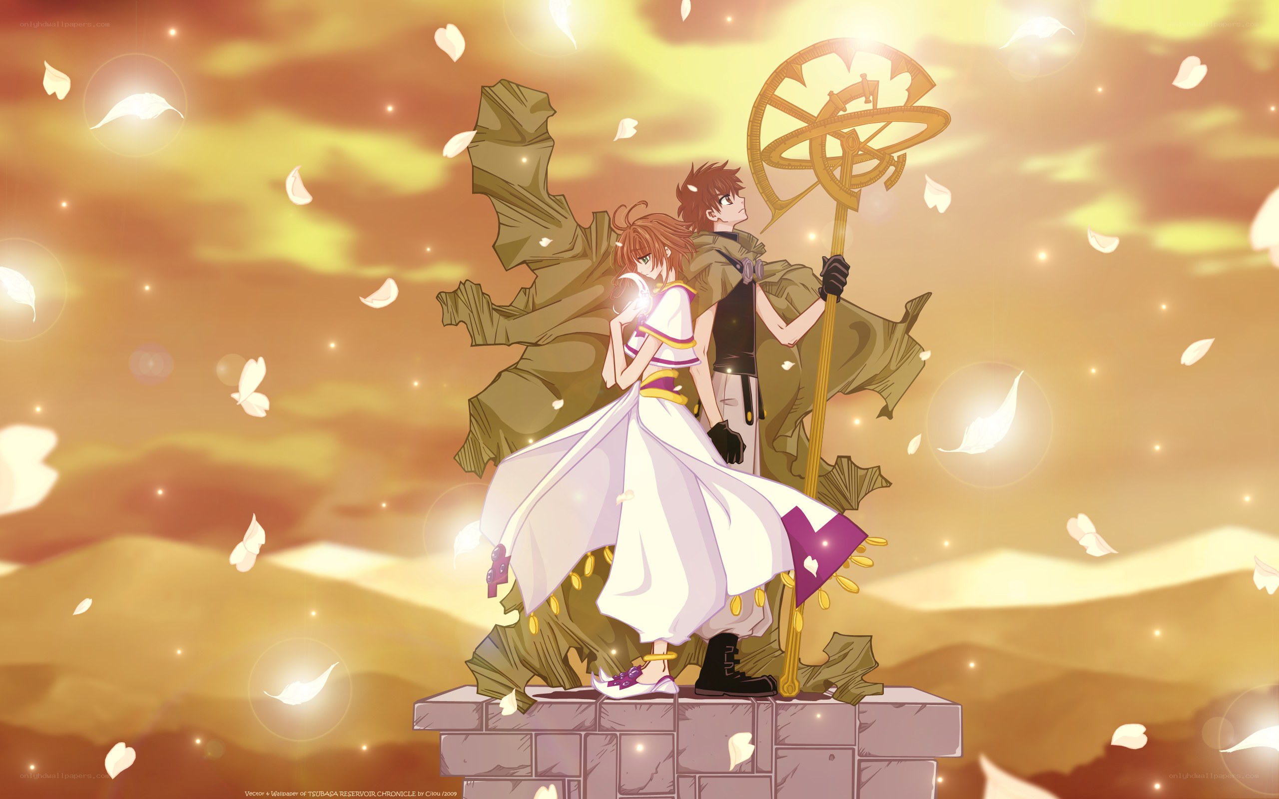 Sakura and Syaoran on a stone platform