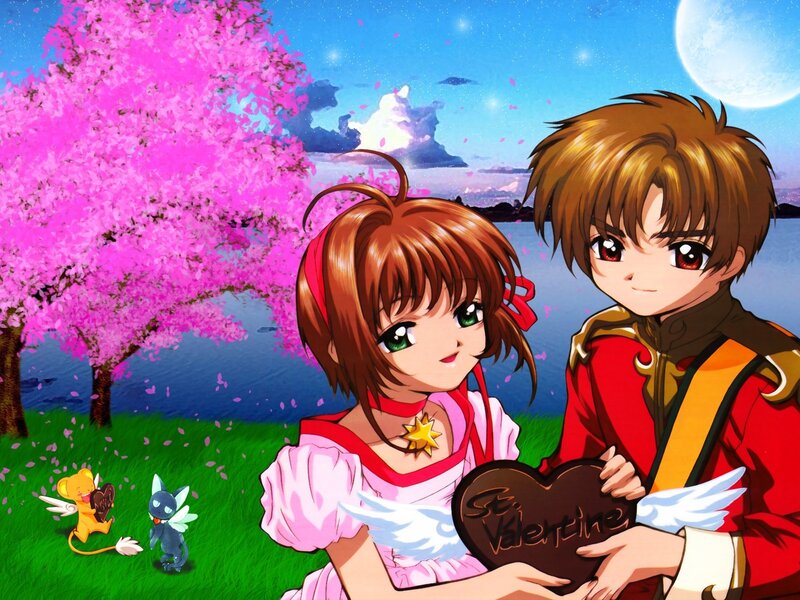Sakura and Syaoran with chocolate heart