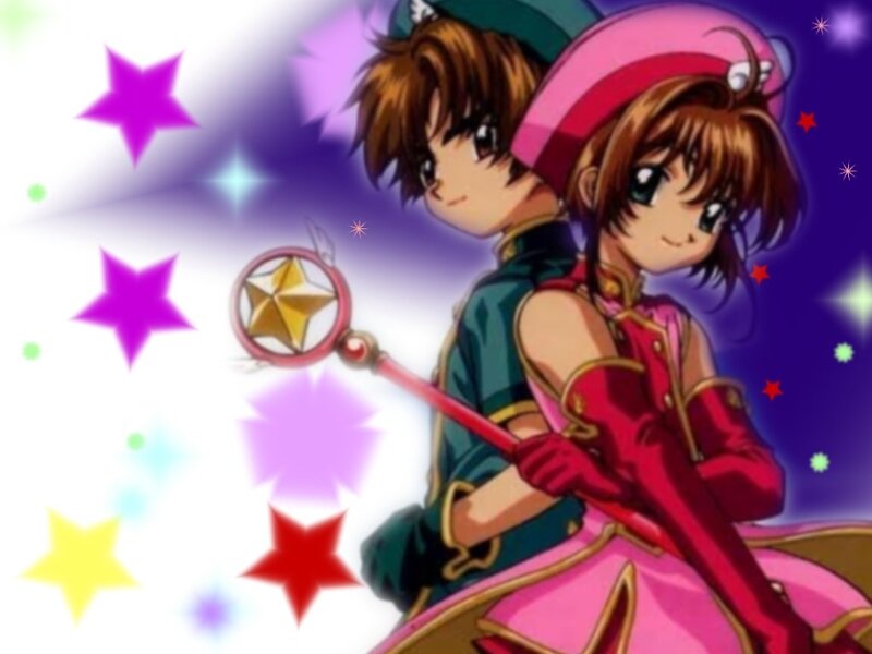 Sakura and Syaoran with magical staff