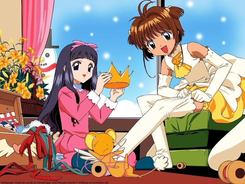 Sakura and Tomoyo playing with toys