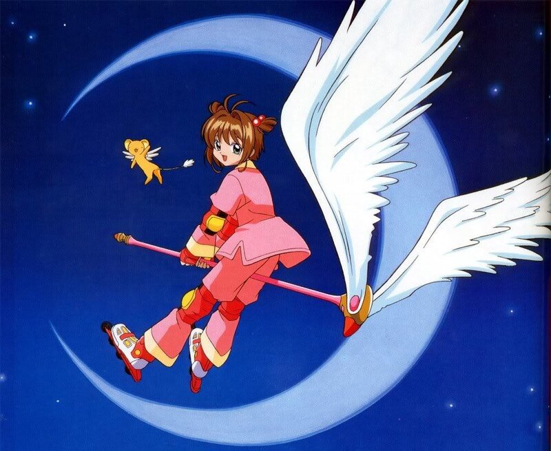 Sakura flying on a broom