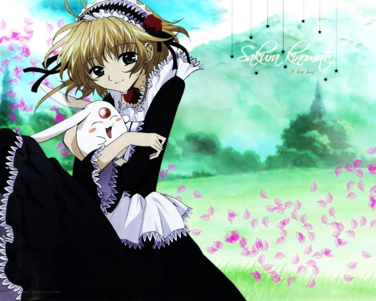 Sakura Kinomoto hugging a rabbit