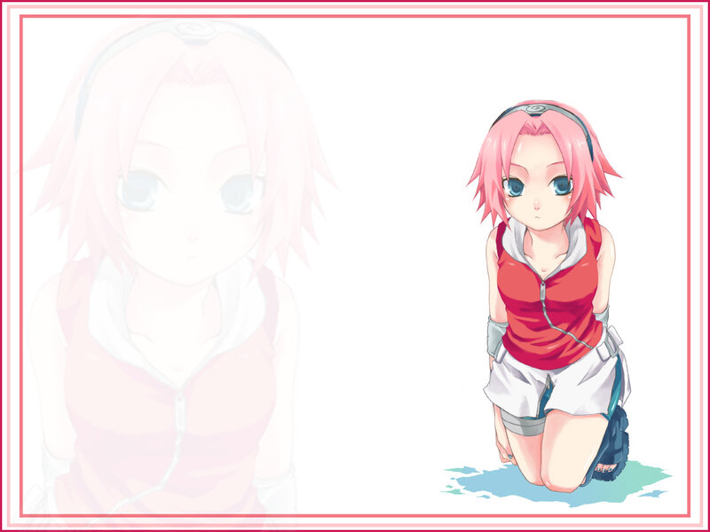 Sakura kneeling with reflection