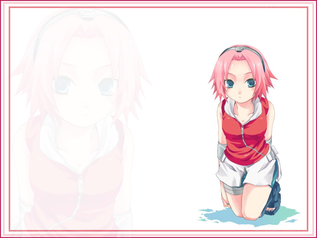 Sakura kneeling with reflection