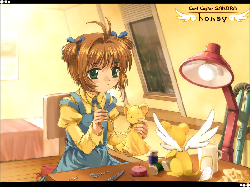 Sakura sewing a teddy bear
