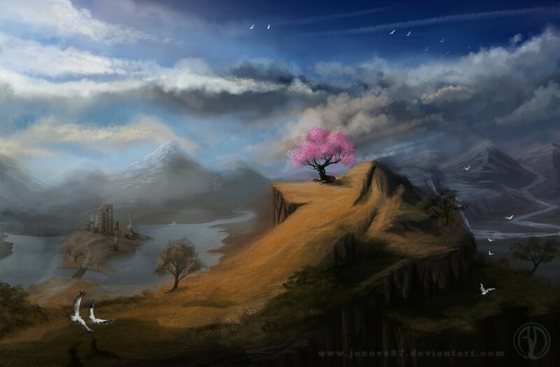 Sakura Tree on Cliff
