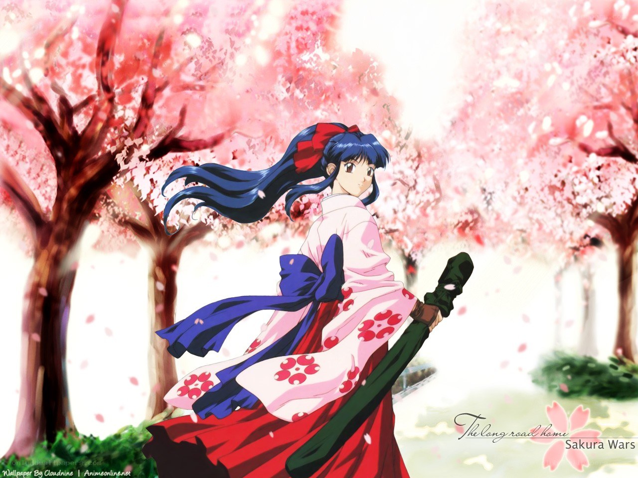Sakura Wars character in cherry blossoms