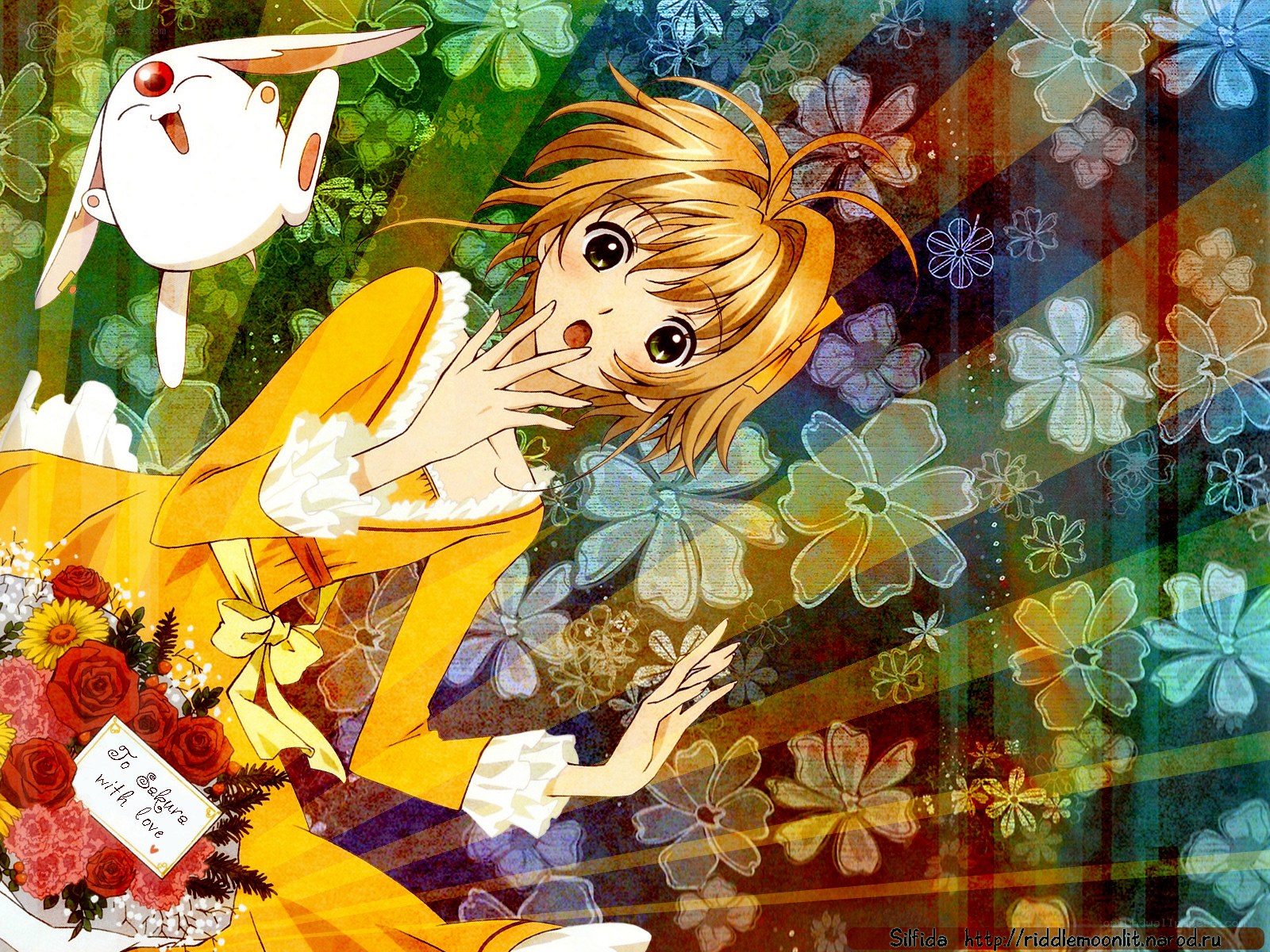 Sakura with flowers and a rabbit