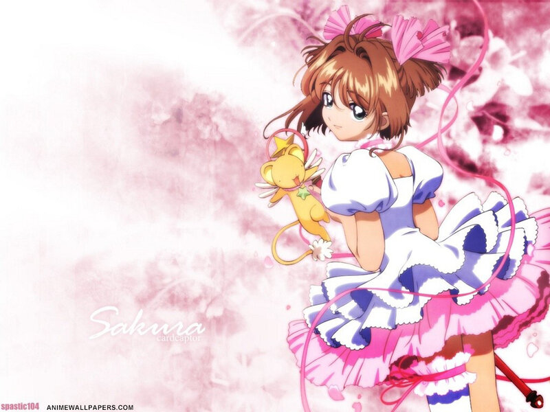 Sakura with Kero in pink dress