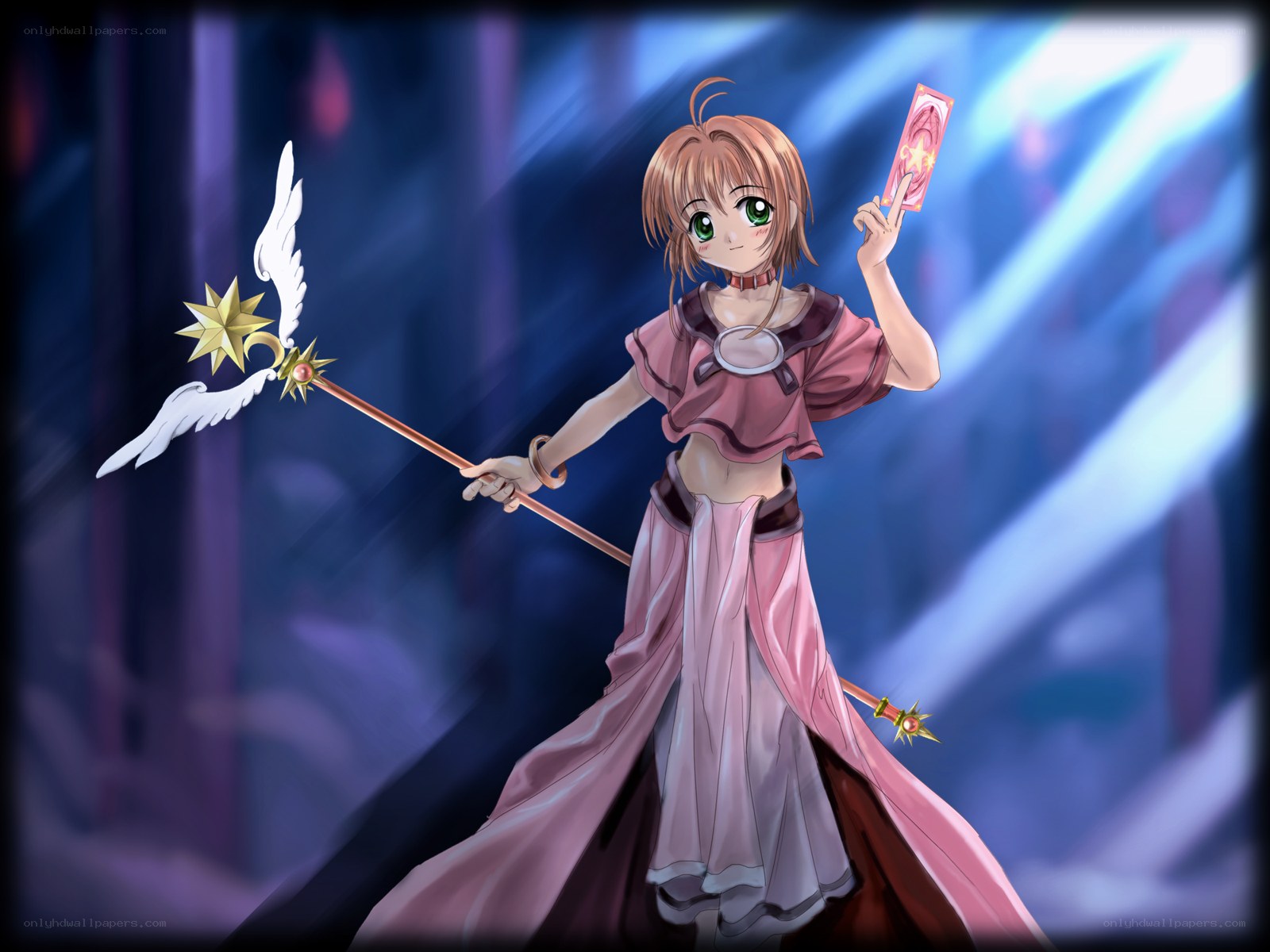 Sakura with staff and card