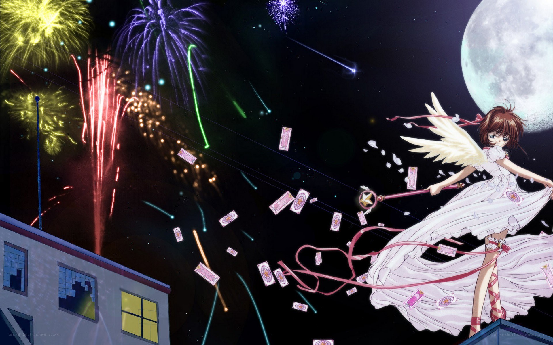 Sakura with wings and cards