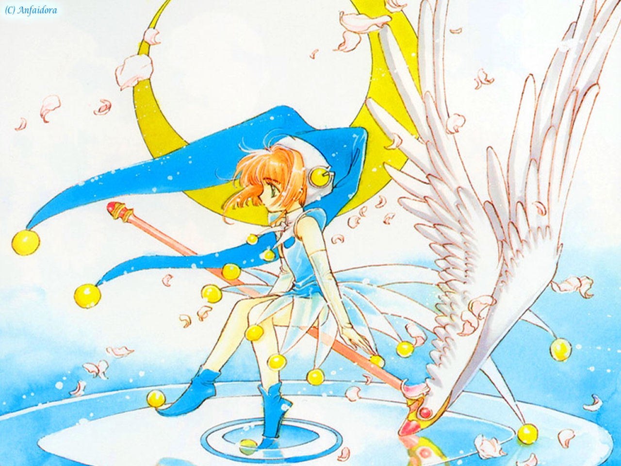 Sakura with wings and staff