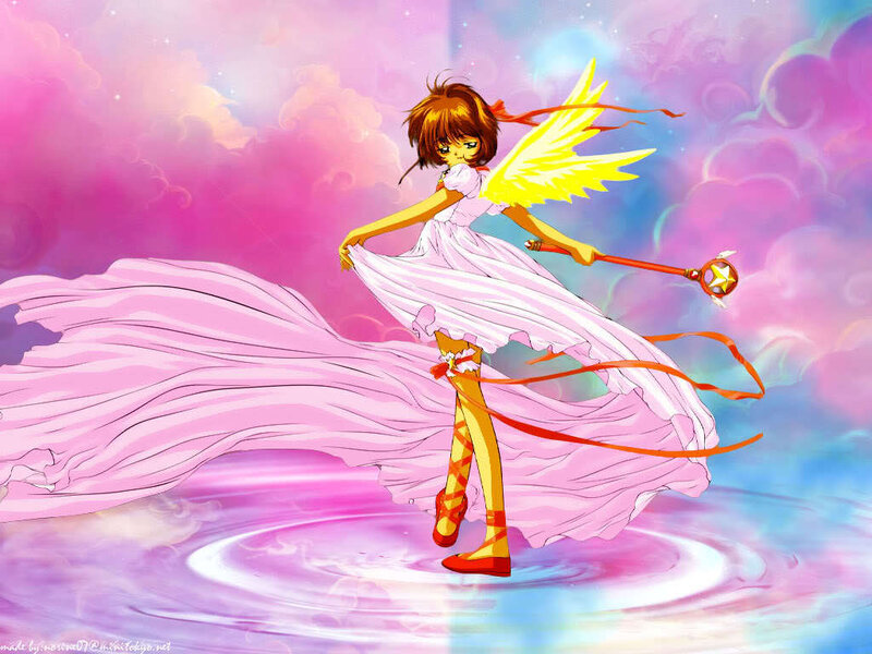 Sakura with wings and staff