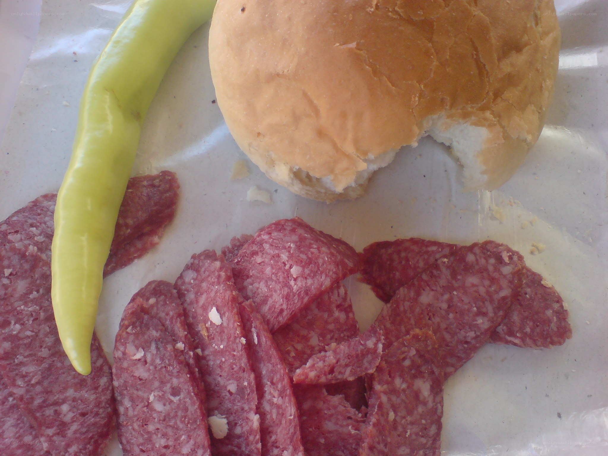 Salami and pepper on a bun
