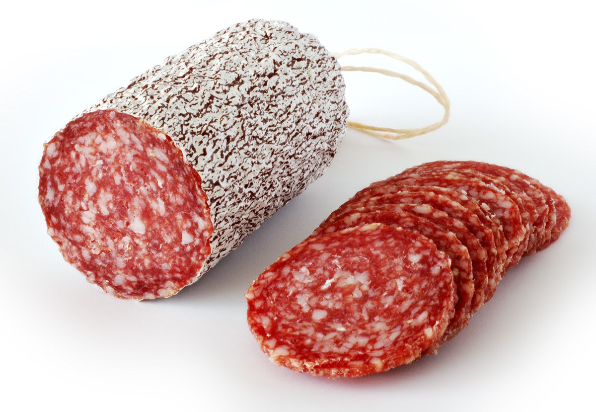 Salami sausage with slices