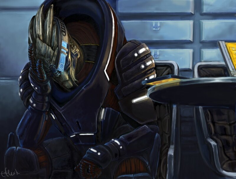 Salarian Character in Armor — Blue, Dramatic, Digital Art