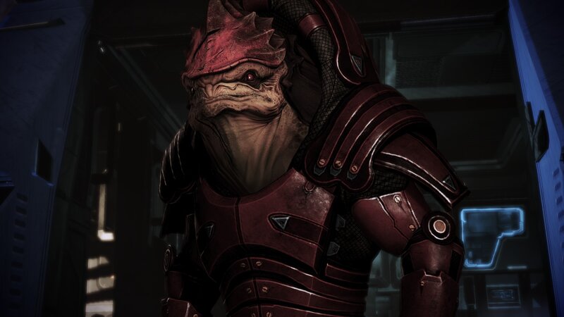 Salarian Character in Armor — Red, Dramatic, 3d Render