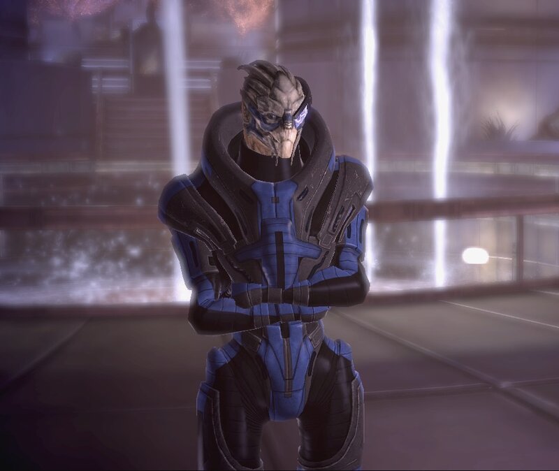 Salarian character in blue armor