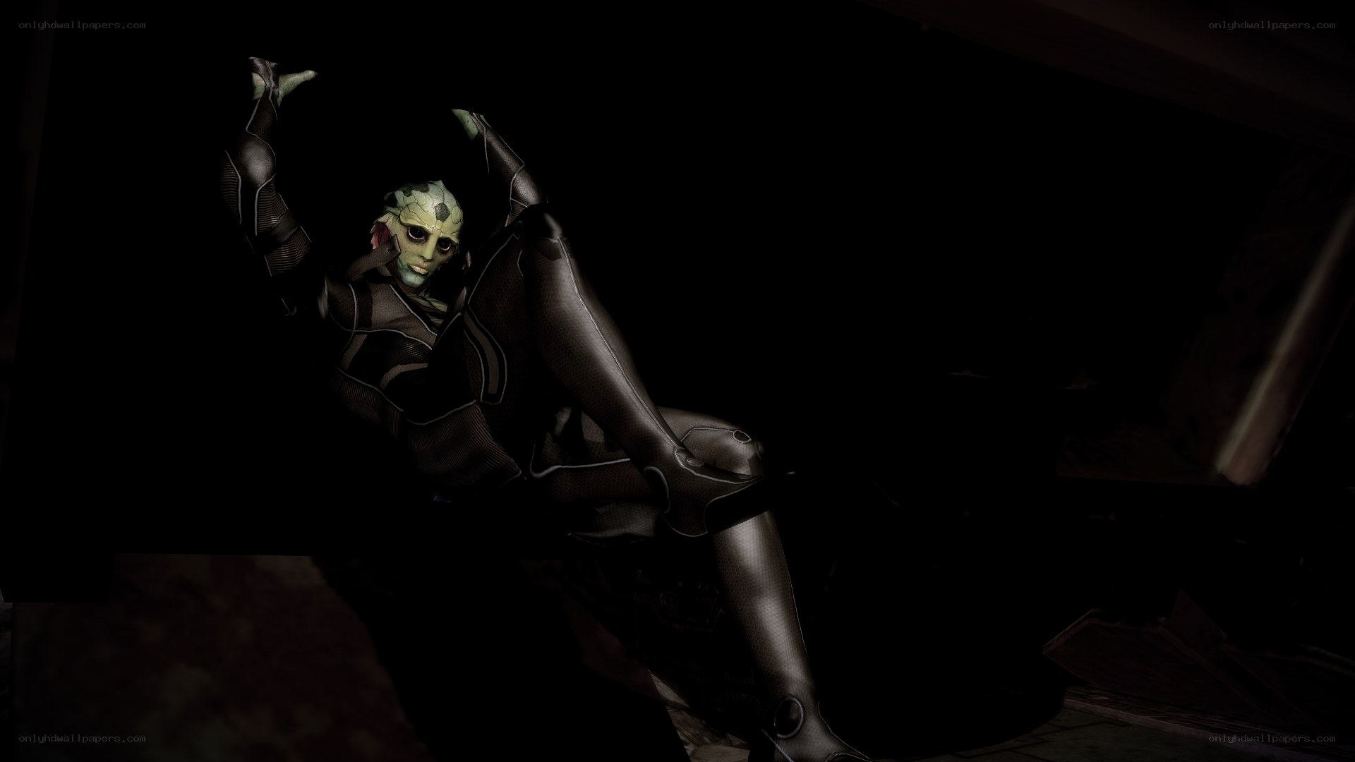 salarian character in dark setting