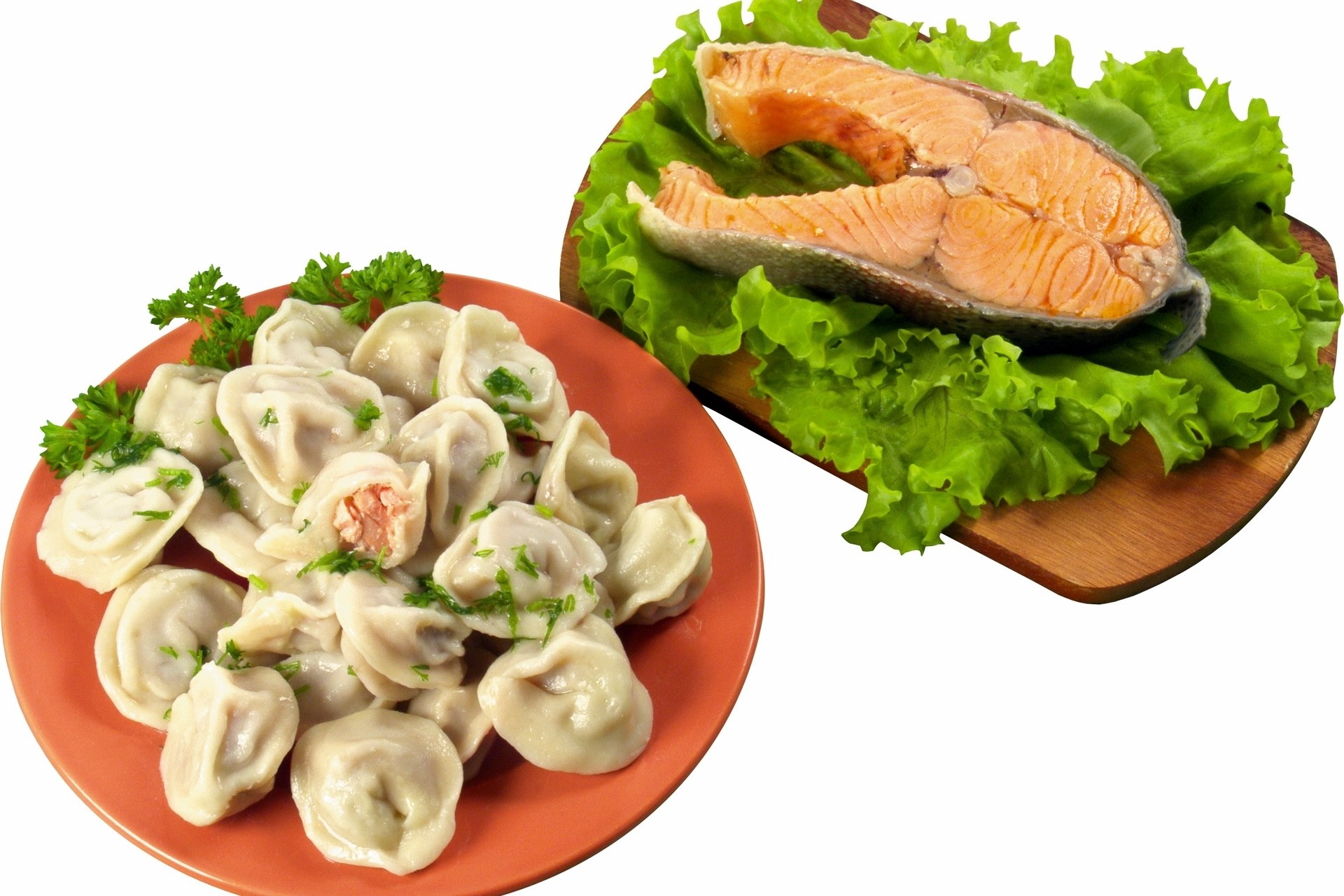 Salmon and dumplings meal